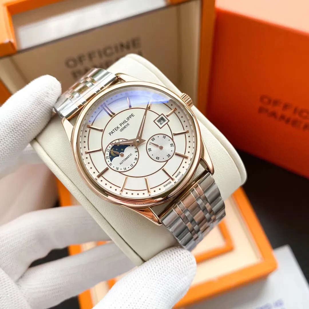 【Foreign trade import】💰1300! Patek Philippe‼ ️Exquisite men's watch, flywheel equipped with moon phase design, noble and gentlemanly style, excellent quality, hot selling all over the city. Using fully automatic mechanical movement, top-grade 316 stainless steel case, imported calfskin strap, mineral super mirror, size 43*13🔥Top quality products are constantly produced🔥